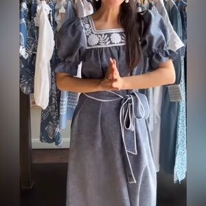 NWT Mi Golondrina Blue Dress with White Embroidery